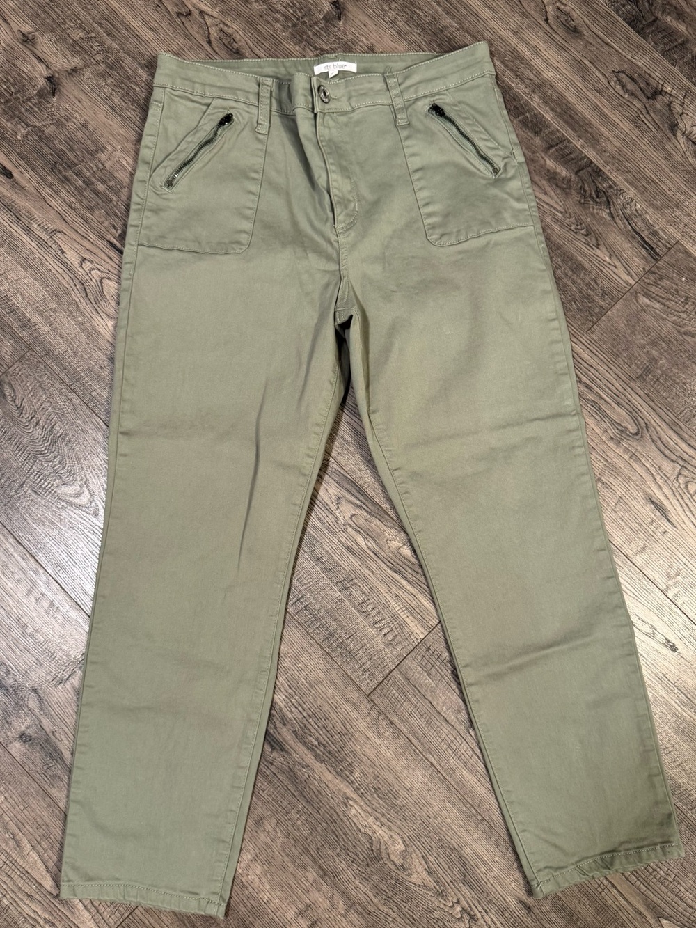 STS Blue Sage Green Utility Jeans | High Rise Straight Leg Zipper Detail Size 32
